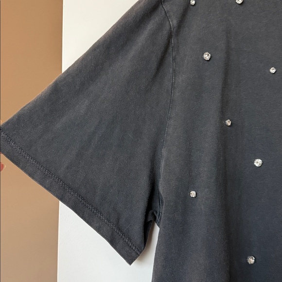 NWT Zara Rhinestone embellished oversized t shirt grey size large - Picture 7 of 8